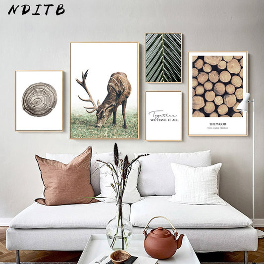 Scandinavian Poster Nordic Style Deer Wood Wall Art Canvas