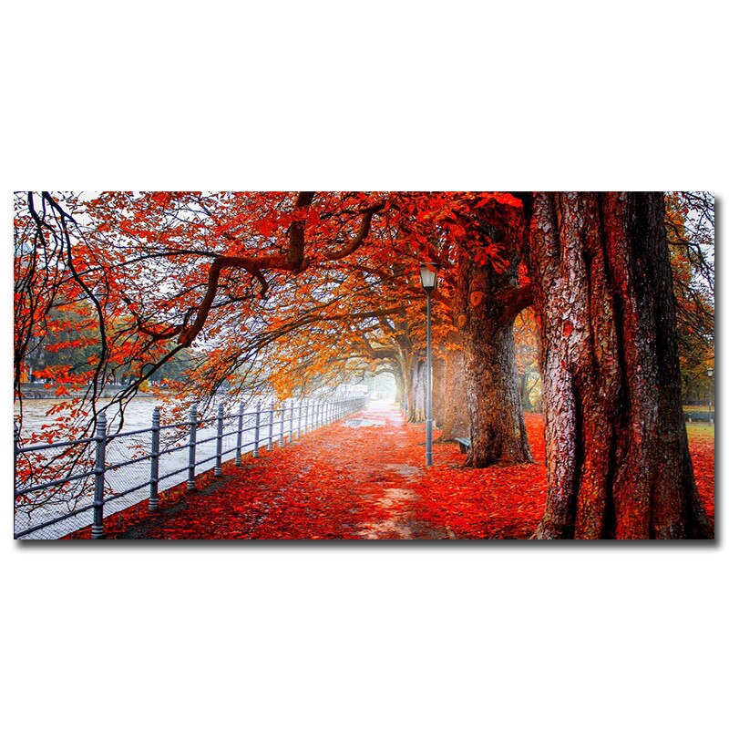 Modern Canvas Art Red Forest Landscape Wall Pictures