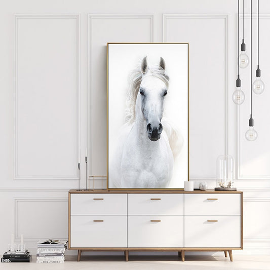 Nordic Style White Horse Canvas White Poster Print Modern Wall Art Pictures