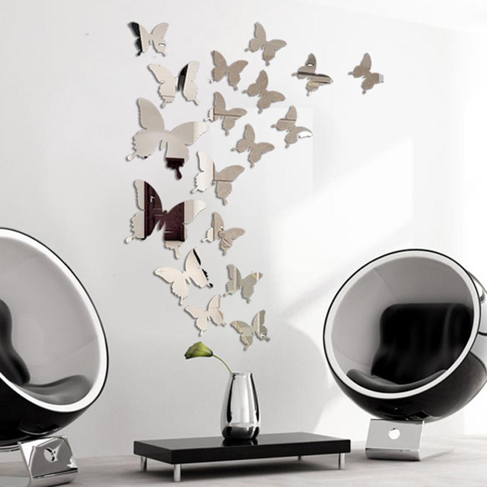 Hot 24pcs Mirror Wall Sticker Decal Butterflies 3D Mirror Wall Art Party Wedding Home Decors Butterfly fridge Wall Decal On Sale