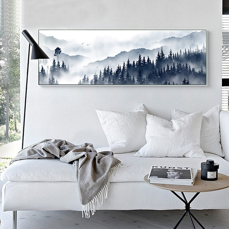 Modern Landscape Fog Forest Mountain Nordic Poster Prints Wall Art Canvas Paintings POP Pictures for Living Room Home Decorative