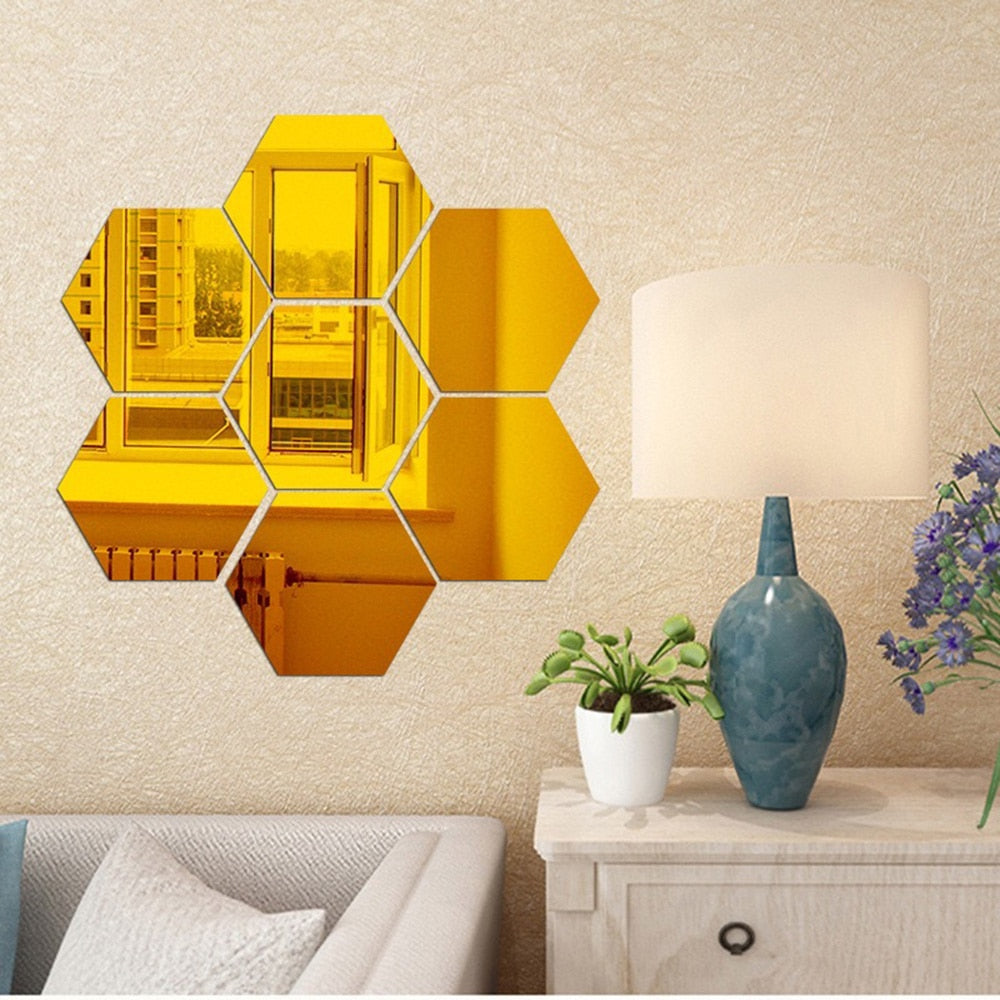 12PCs/Set DIY 3D Mirror Wall Sticker Hexagon