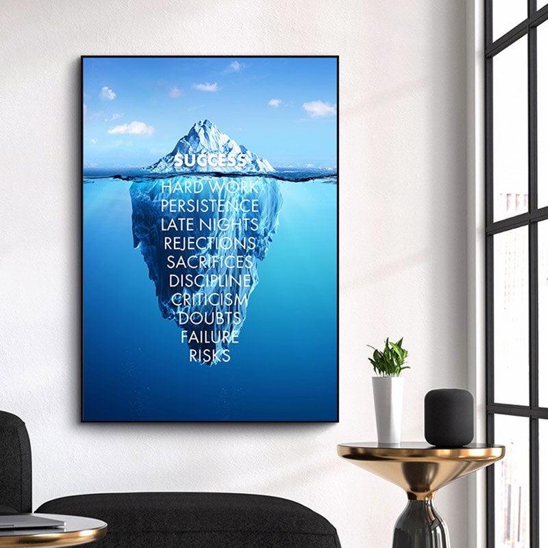Wall Art Canvas Painting Motivational Poster Success Quotes Ice Mountain Reflection Print Nordic Room Home Decoration Picture