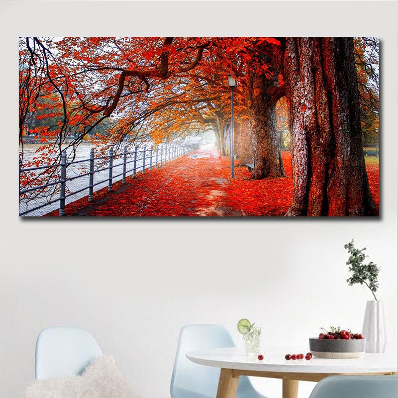 Modern Canvas Art Red Forest Landscape Wall Pictures