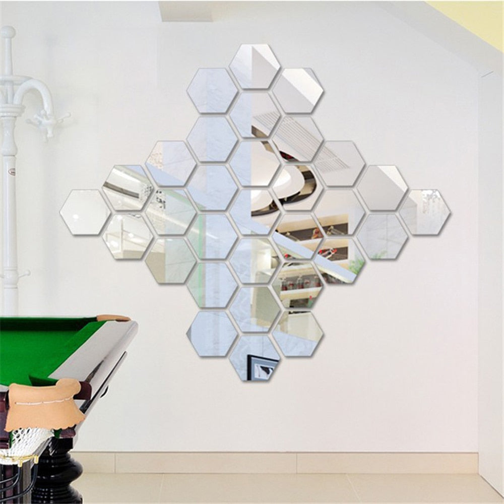 12PCs/Set DIY 3D Mirror Wall Sticker Hexagon